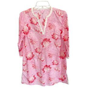Lilly Pulitzer Pink Mosaic Koi Fish Floral Print Lightweight Tunic Dress SMALL